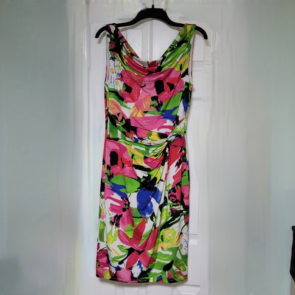 Ralph Lauren Floral Dress Crossover Ruching